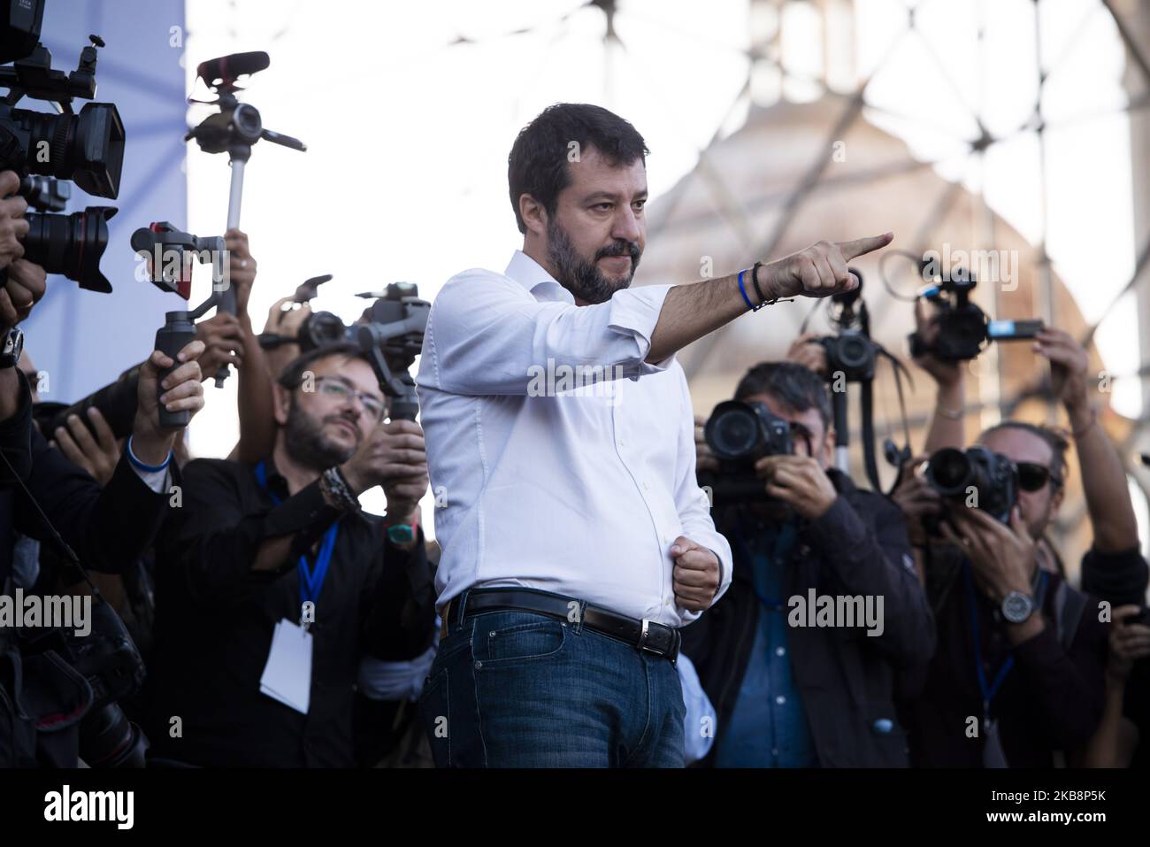 Der Anführer der Lega Matteo Salvini spricht während einer von der Lega-Partei organisierten Kundgebung, um gegen die aktuelle italienische Regierung zu protestieren. Rom, 19.. Oktober 2019. (Foto von Jacopo Landi/NurPhoto) Stockfoto