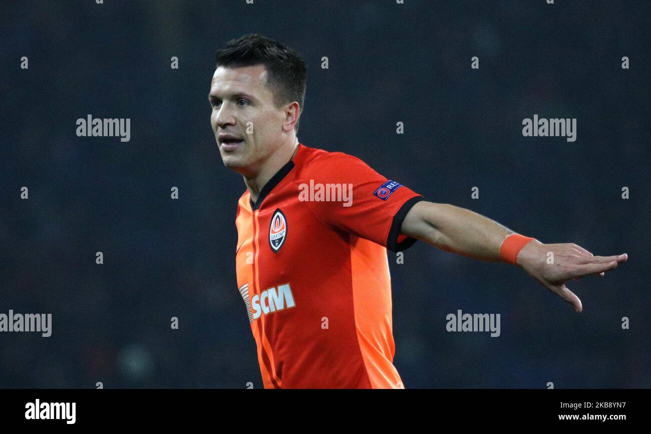 Shakhtars Jewhen Konoplyanka reagiert während des Champions-League-Gruppenkampfs zwischen Shakhtar Donetsk und Dynamo Zagreb im Metalist Stadium in Charkow. Ukraine, Dienstag, 22. Oktober 2019 (Foto von Danil Shamkin/NurPhoto) Stockfoto