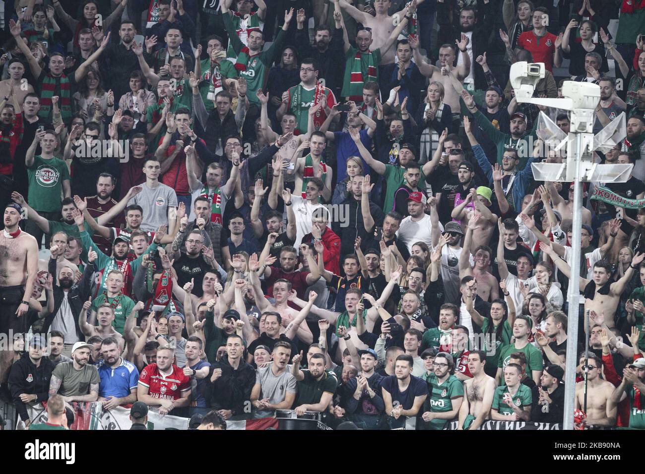 Lokomotiv Moskva Fans Fans während der UEFA Champions League Gruppenphase Fußballspiel n.3 JUVENTUS - LOKOMOTIV MOSKVA am 22. Oktober 2019 im Allianz Stadium in Turin, Piemont, Italien. Endergebnis: Juventus - Lokomotiv Moskva 2-1. (Foto von Matteo Bottanelli/NurPhoto) Stockfoto