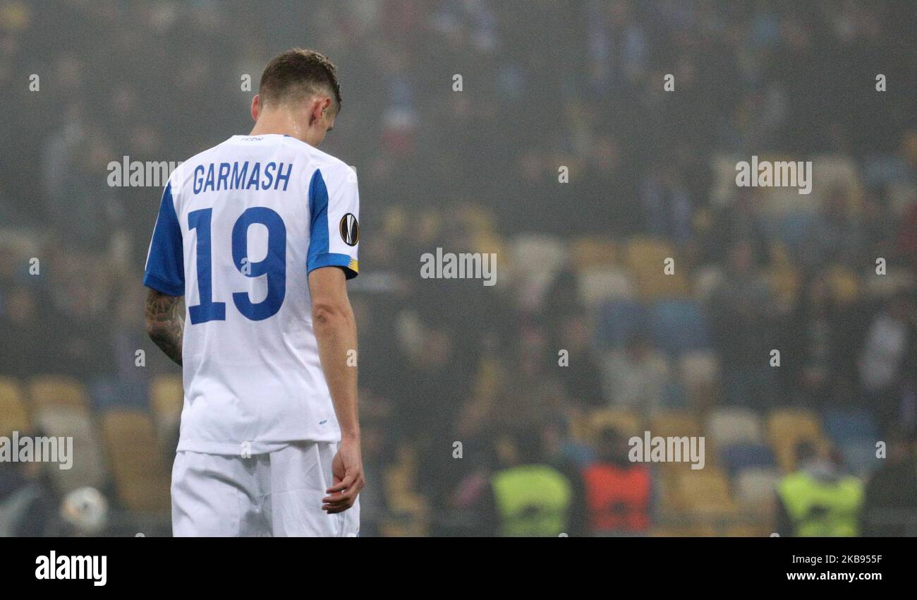 Denys Garmash von Dynamo Kiev reagiert während des Europa League-Spiels zwischen Dynamo Kiev und dem FC Kopenhagen im Olympiastadion in Kiew. Ukraine, Donnerstag, 24. Oktober 2019 (Foto von Danil Shamkin/NurPhoto) Stockfoto