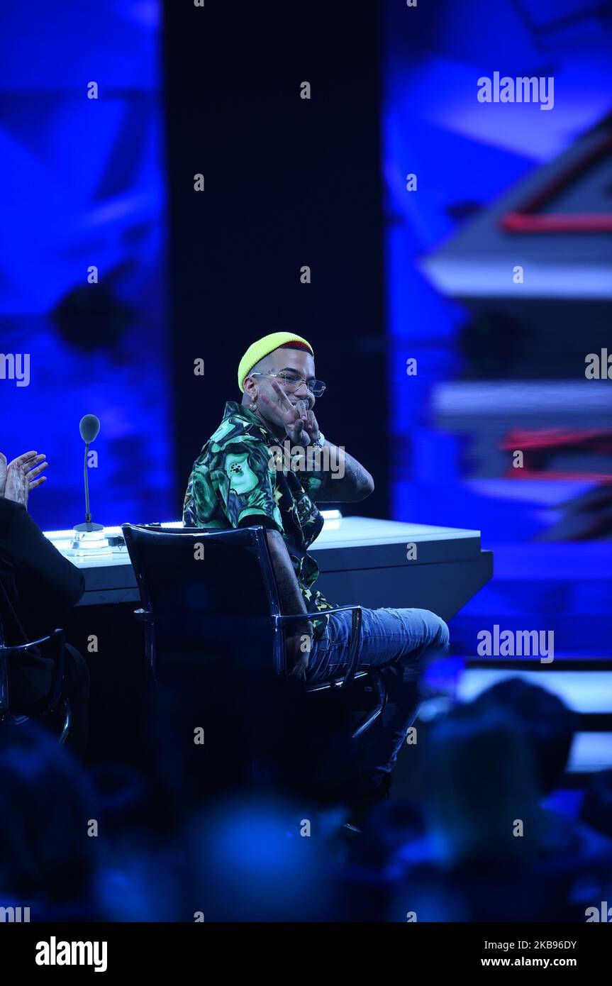 Sfera Ebbasta Richterin während der ersten Live-Ausgabe der italienischen Version der internationalen Talentshow X Factor 13. am 24. Oktober 2019 in der Candy Arena in Monza, Italien. (Foto von Andrea Diodato/NurPhoto) Stockfoto