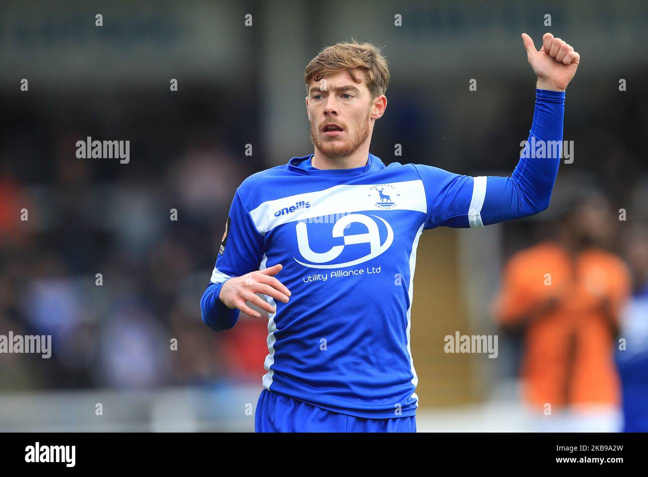 Luke James von Hartlepool United in Aktion während des Vanarama National League-Spiels zwischen Hartlepool United und Barnett im Victoria Park, Hartlepool am Samstag, 26.. Oktober 2019. (Foto von Mark Fletcher/MI News/NurPhoto) Stockfoto