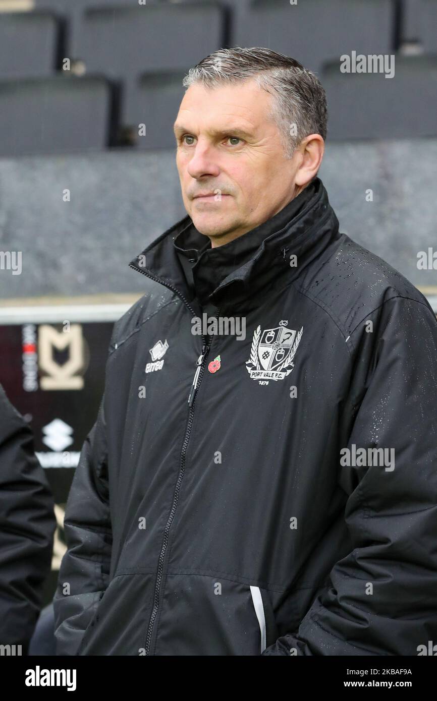 Port Vals Manager John Assey vor dem Spiel der FA Cup 1.-Runde zwischen MK Dons und Port Val im Stadium MK, Milton Keynes am Samstag, den 9.. November 2019. (Foto von John Cripps/MI News/NurPhoto) Stockfoto