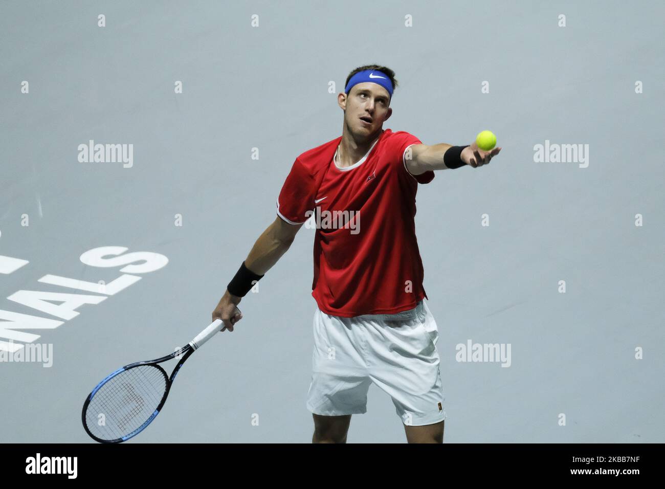 Nicolas Jarry aus Chile in Aktion am 2. Tag des Davis Cup 2019 in La Caja Magica am 19. November 2019 in Madrid, Spanien (Foto von Oscar Gonzalez/NurPhoto) Stockfoto