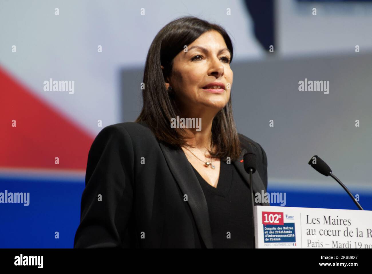 Anne Hidalgo, die Bürgermeisterin von Paris, begrüßt am 19. November 2019 den Kongress der 102sd französischen Bürgermeister in Paris, Frankreich. (Foto von Daniel Pier/NurPhoto) Stockfoto