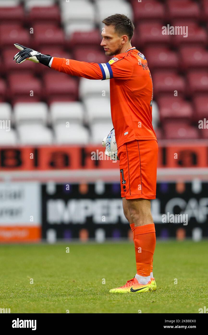 James McKeown, Kapitän von Grimsby Town, während der ersten Hälfte des Spiels der Sky Bet League 2 zwischen Northampton Town und Grimsby Town im PTS Academy Stadium, Northampton, am Samstag, den 23.. November 2019. (Foto von John Cripps/MI News/NurPhoto) Stockfoto