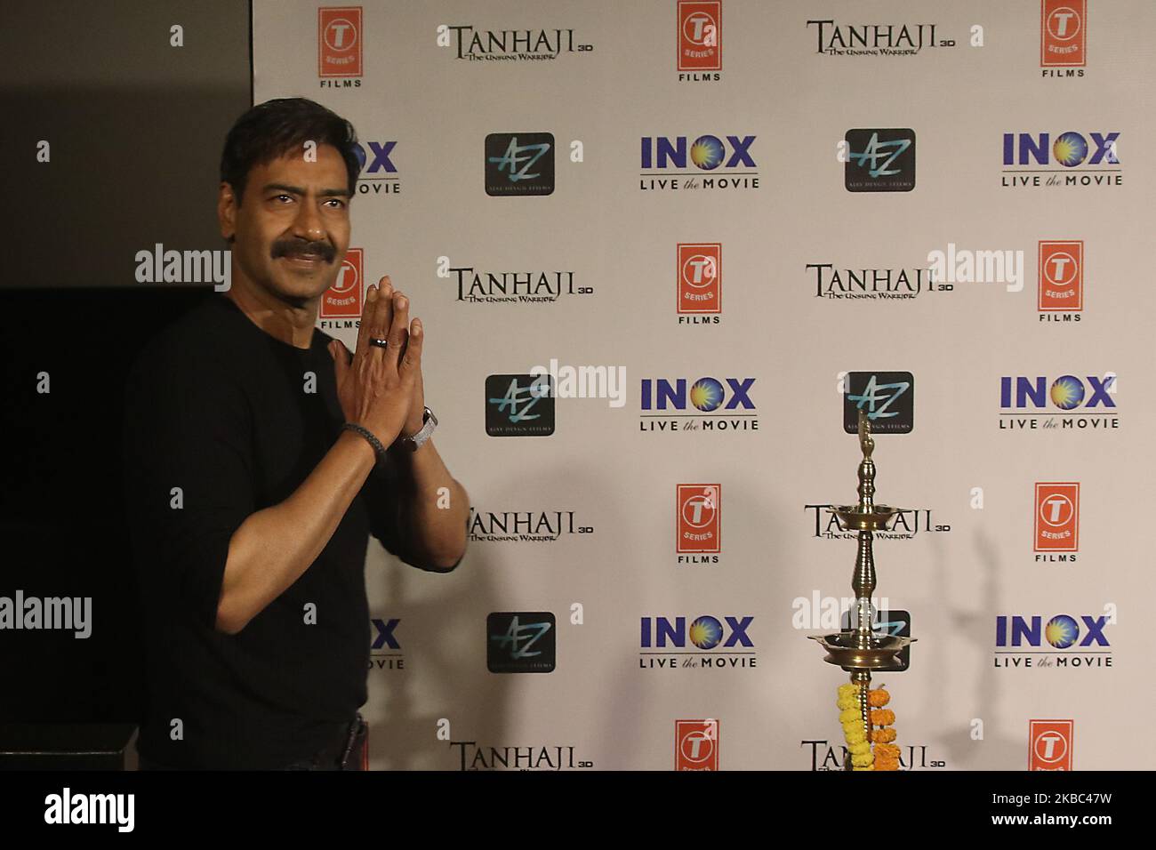 Der indische Star Schauspieler Ajay Devgn trifft die Presse beim neuen Film Tanhaji Film Promotion am 03,2019. Dezember in Kalkutta , Foto von Debajyoti Chakraborty,Kalkutta (Foto von Debajyoti Chakraborty/NurPhoto) Stockfoto