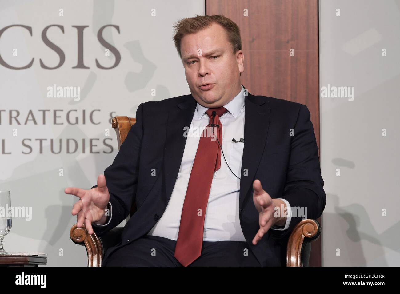 Der finnische Verteidigungsminister Antti Kaikkonen veranstaltet heute ein Global Leaders Forum am 09. Dezember 2019 im Zentrum für strategische und internationale Studienstudien in Washington DC. (Foto von Lenin Nolly/NurPhoto) Stockfoto