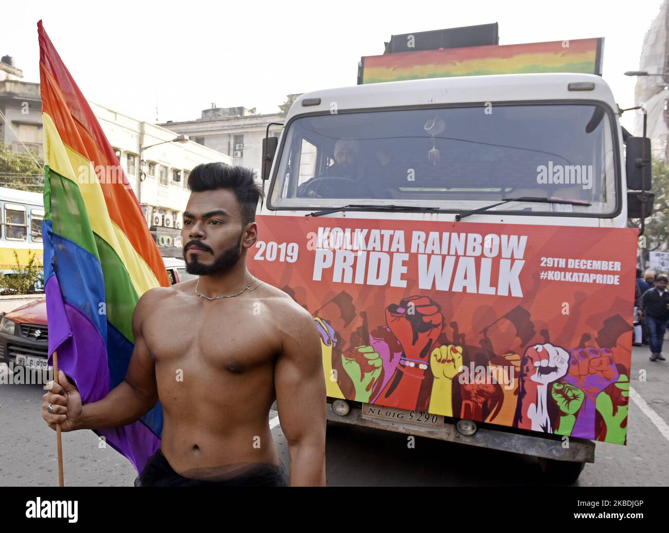 LGBTQ-Community nimmt an einem Rainbow Pride Walk in Kalkutta, Indien, am 29. Dezember 2019 Teil. (Foto von Indranil Aditya/NurPhoto) Stockfoto