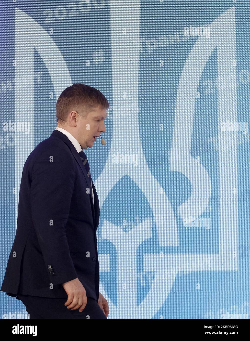 Das ukrainische Öl- und Gasunternehmen Naftogaz von Andriy Koboljew, CEO der Ukraine, kommt am 31. dezember 2019 zu einer Pressekonferenz in Kiew, Ukraine. Laut Medien unterzeichneten Naftogaz, GTSOU und Gazprom eine Reihe von Vereinbarungen, um den russischen Gasdurchgang durch die Ukraine bis einschließlich 2024 sicherzustellen. (Foto von STR/NurPhoto) Stockfoto