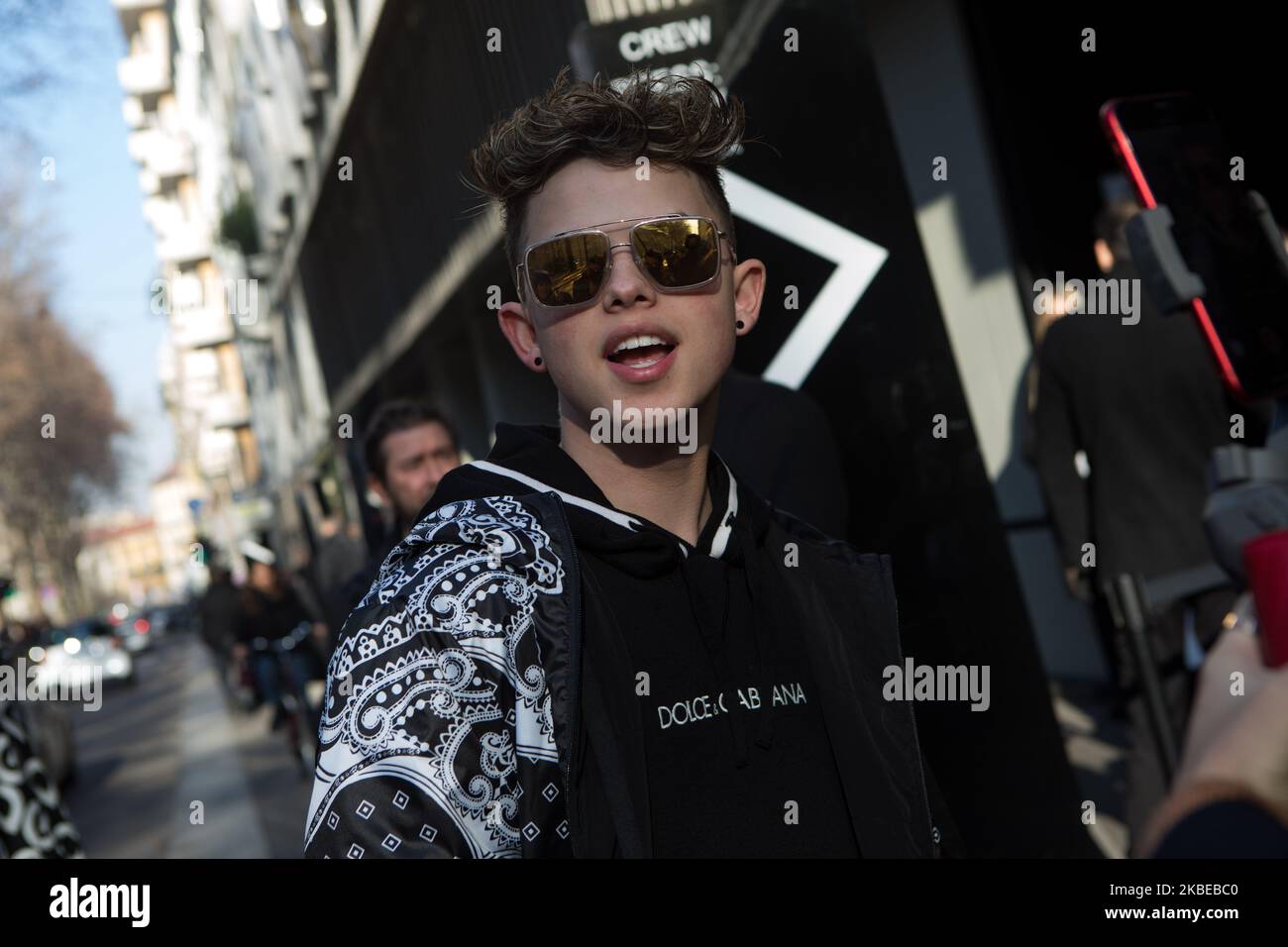 Jacob Sartorius kommt auf der Mailänder Modewoche 2020 in Mailand, Italien, am 11 2020. Januar auf der Emporio Armani Fashion Show an (Foto: Mairo Cinquetti/NurPhoto) Stockfoto