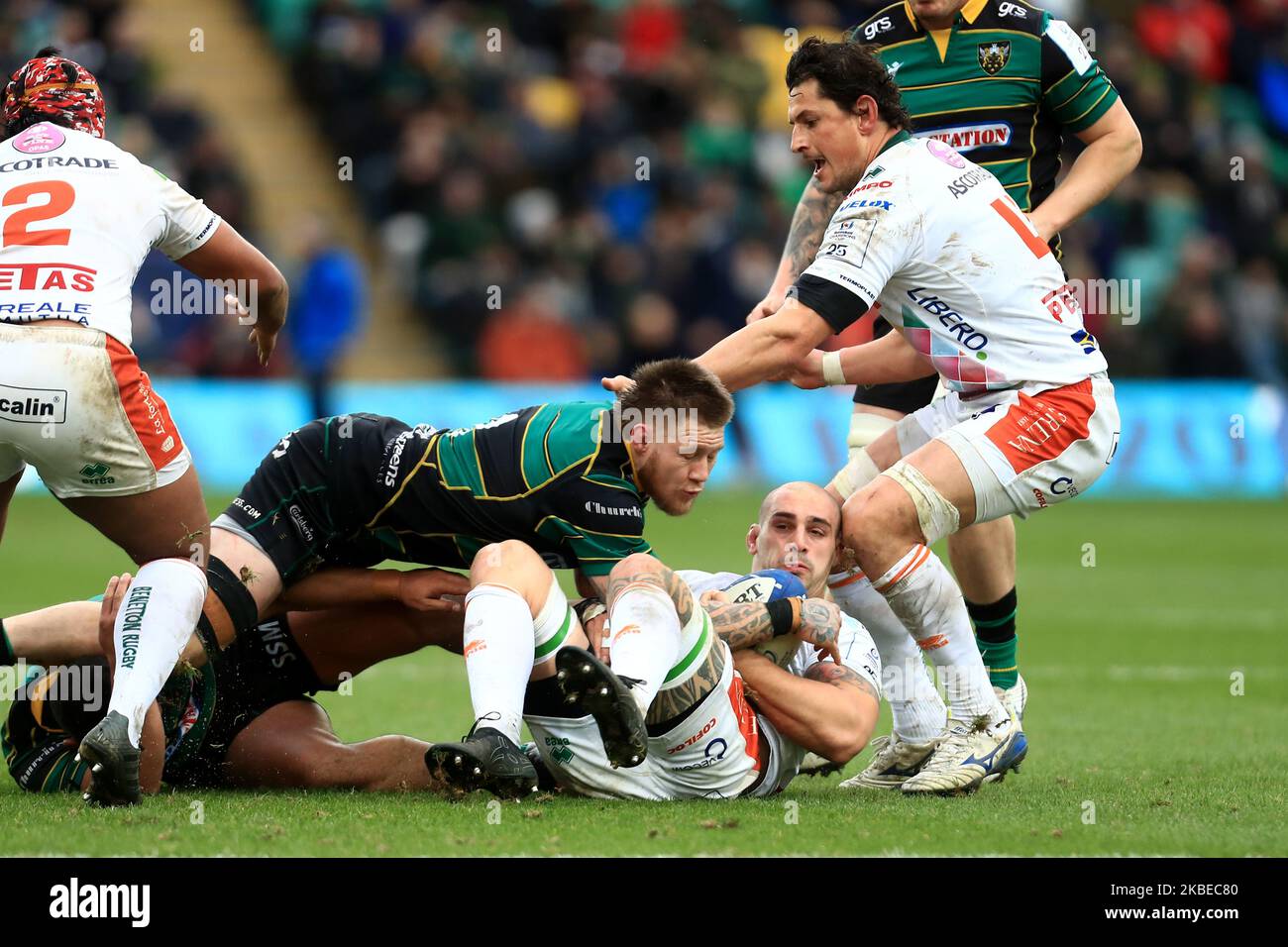 ns während des European Champions Cup-Spiels zwischen Northampton Saints und Benetton Rugby in Franklin's Gardens, Northampton am Sonntag, 12.. Januar 2020. (Foto von Leila Coker/MI News/NurPhoto) Stockfoto
