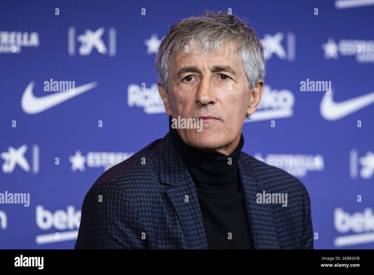 Präsentation von Quique Setien als neuer Trainer des FC Barcelona mit Vertrag bis 30.. Juni 2022 im Camp Nou Stadion am 14. Januar 2020 in Barcelona, Spanien. (Foto von Xavier Bonilla/NurPhoto) Stockfoto