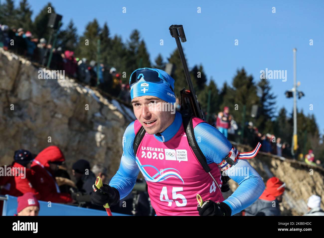 Antoniadis Angelos aus Griechenland startet am 14. Januar 2020 im Biathlon: Männer-Sprint 7,5km während der Olympischen Winterspiele 5 in Lausanne 2020 in Les Tuffes Nordic Center, Frankreich. (Foto von Dominika Zarzycka/NurPhoto) Stockfoto