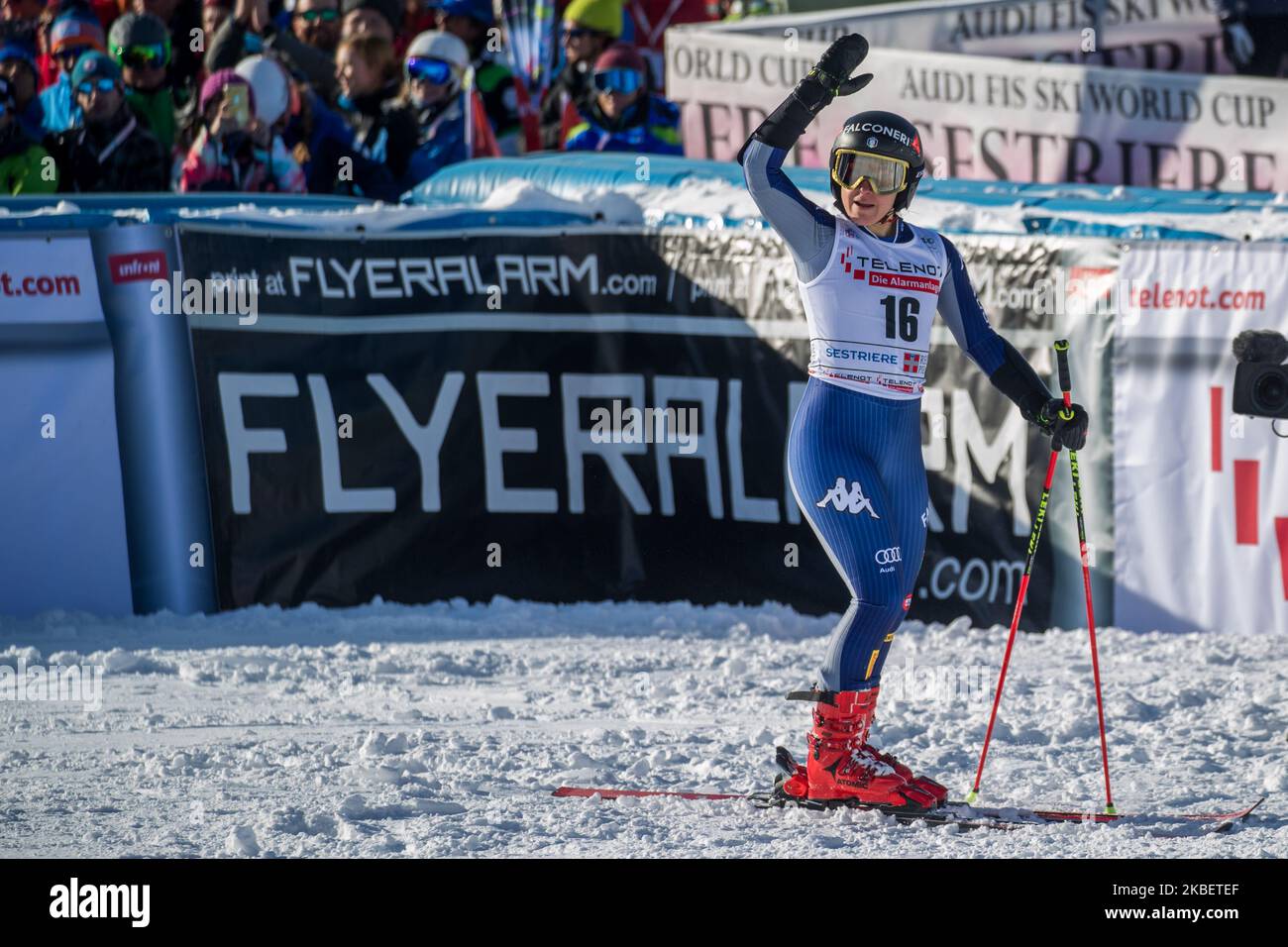 Sofia Goggia (ITA) reagiert nach dem Audi FIS Alpine Ski World Cup Damen Riesenslalom am 18. Januar 2020 in Sestriere Italien. (Foto von Mauro Ujetto/NurPhoto) Stockfoto