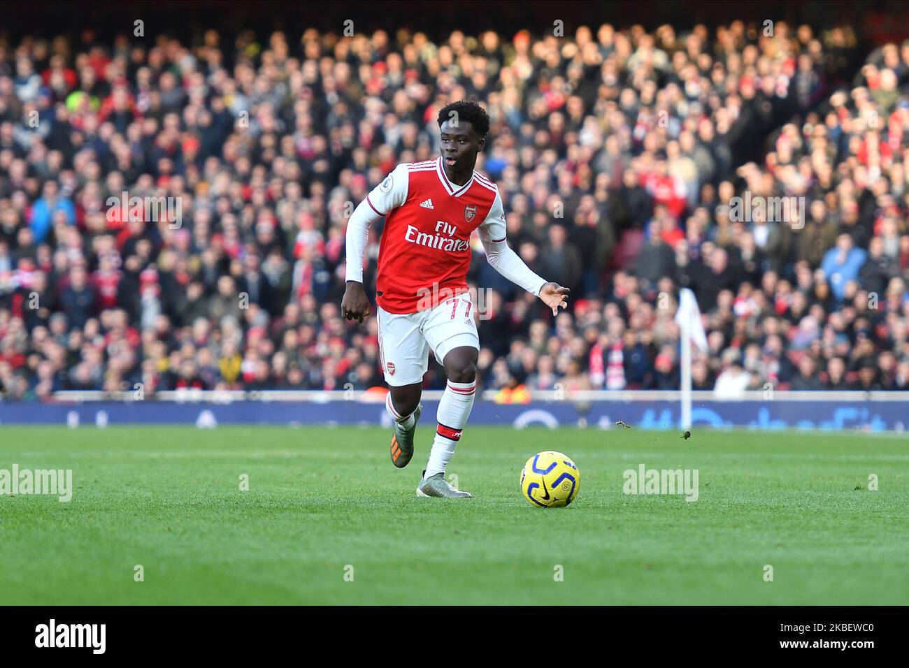 Bukayo Saka von Arsenal während des Premier League-Spiels zwischen dem FC Arsenal und Sheffield United im Emirates Stadium am 18. Januar 2020 in London, Großbritannien. (Foto von MI News/NurPhoto) Stockfoto