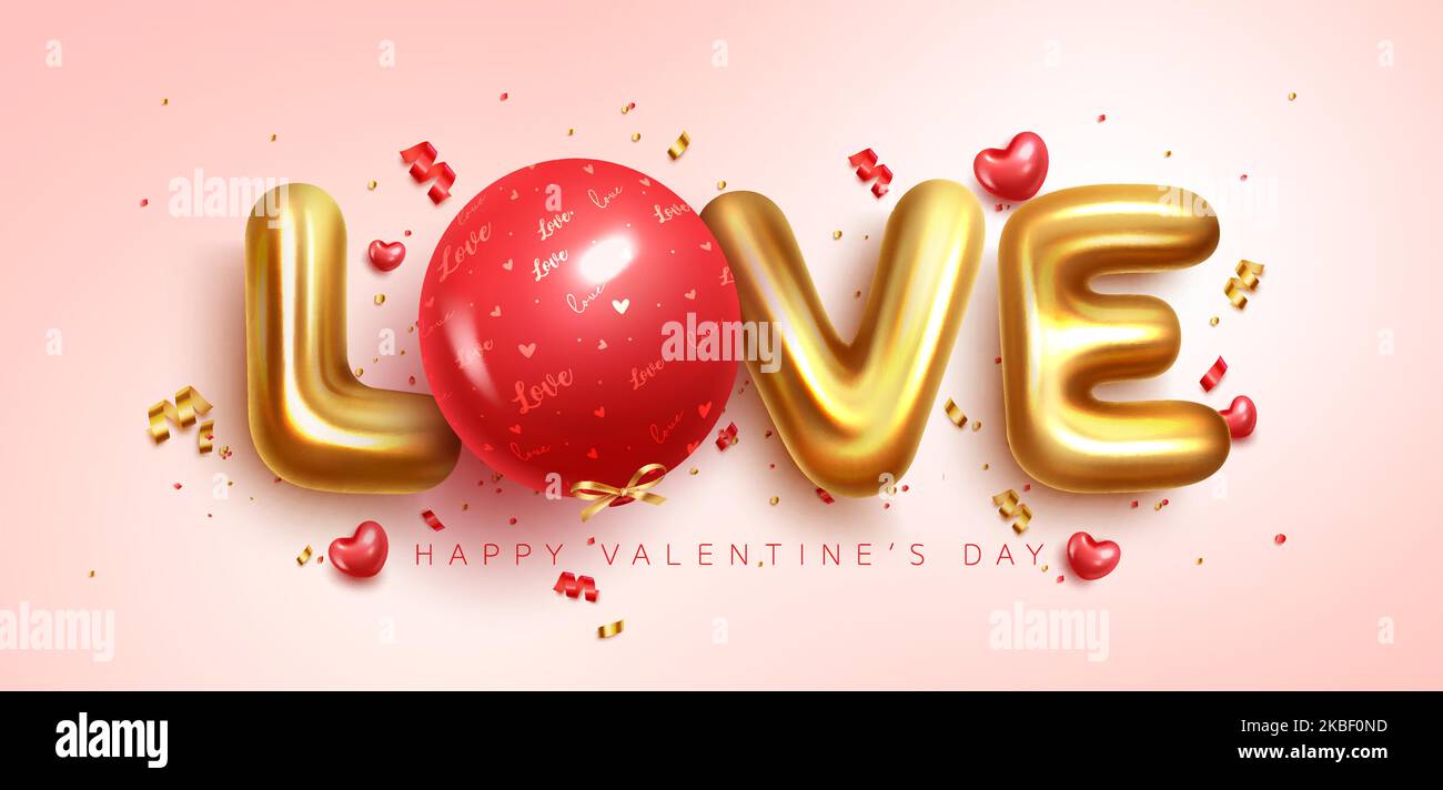 Liebe 3D Text Ballon Vektor-Design. Valentinstag Liebe Luftballons Elemente Dekoration für valentine Hintergrunddekoration. Vektorgrafik. Stock Vektor