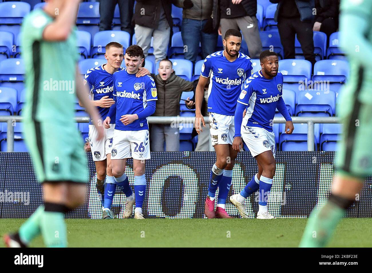 Jonny Smith von Oldham Athletic feiert sein Tor während des Sky Bet League 2-Spiels zwischen Oldham Athletic und Carlisle United am Samstag, den 18.. Januar 2020 im Boundary Park, Oldham. (Foto von Eddie Garvey/MI News/NurPhoto) Stockfoto