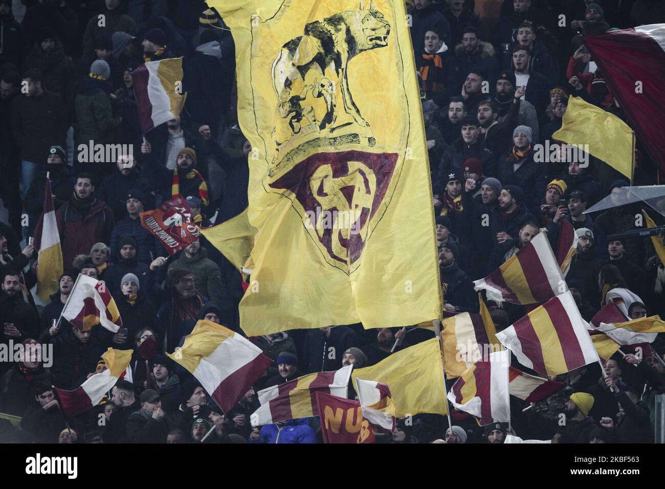 Roma-Fans Fans beim Viertelfinale des Fußballspiels JUVENTUS - ROMA am 22. Januar 2020 im Allianz Stadium in Turin, Piemont, Italien. (Foto von Matteo Bottanelli/NurPhoto) Stockfoto