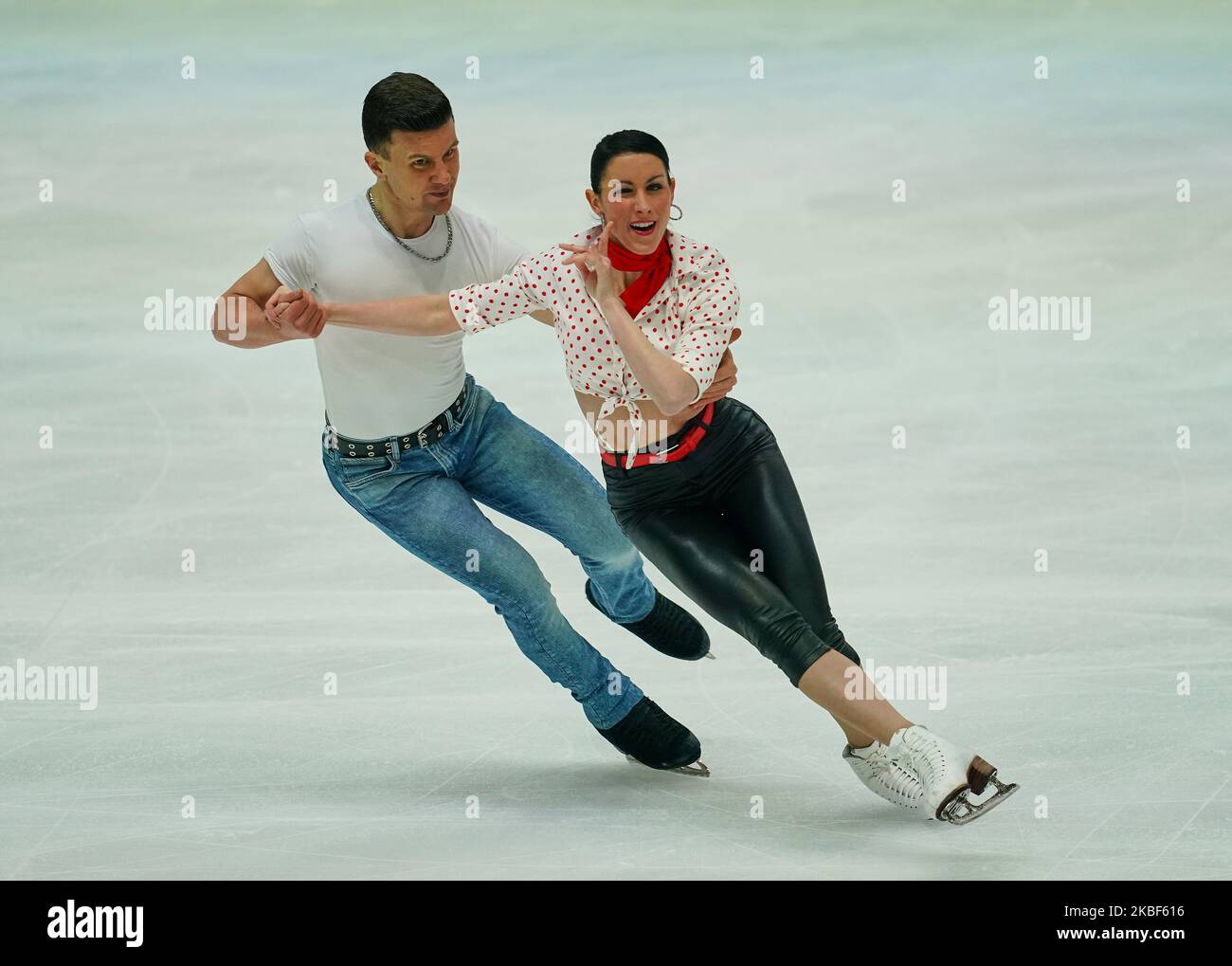 Charlene Guignard und Marco Fabbri aus Italien beim Ice Dance bei ISU-Europameisterschaften im Eiskunstlauf am 23. Januar 2020 in der Steiermarkhalle, Graz, Österreich. (Foto von Ulrik Pedersen/NurPhoto) Stockfoto