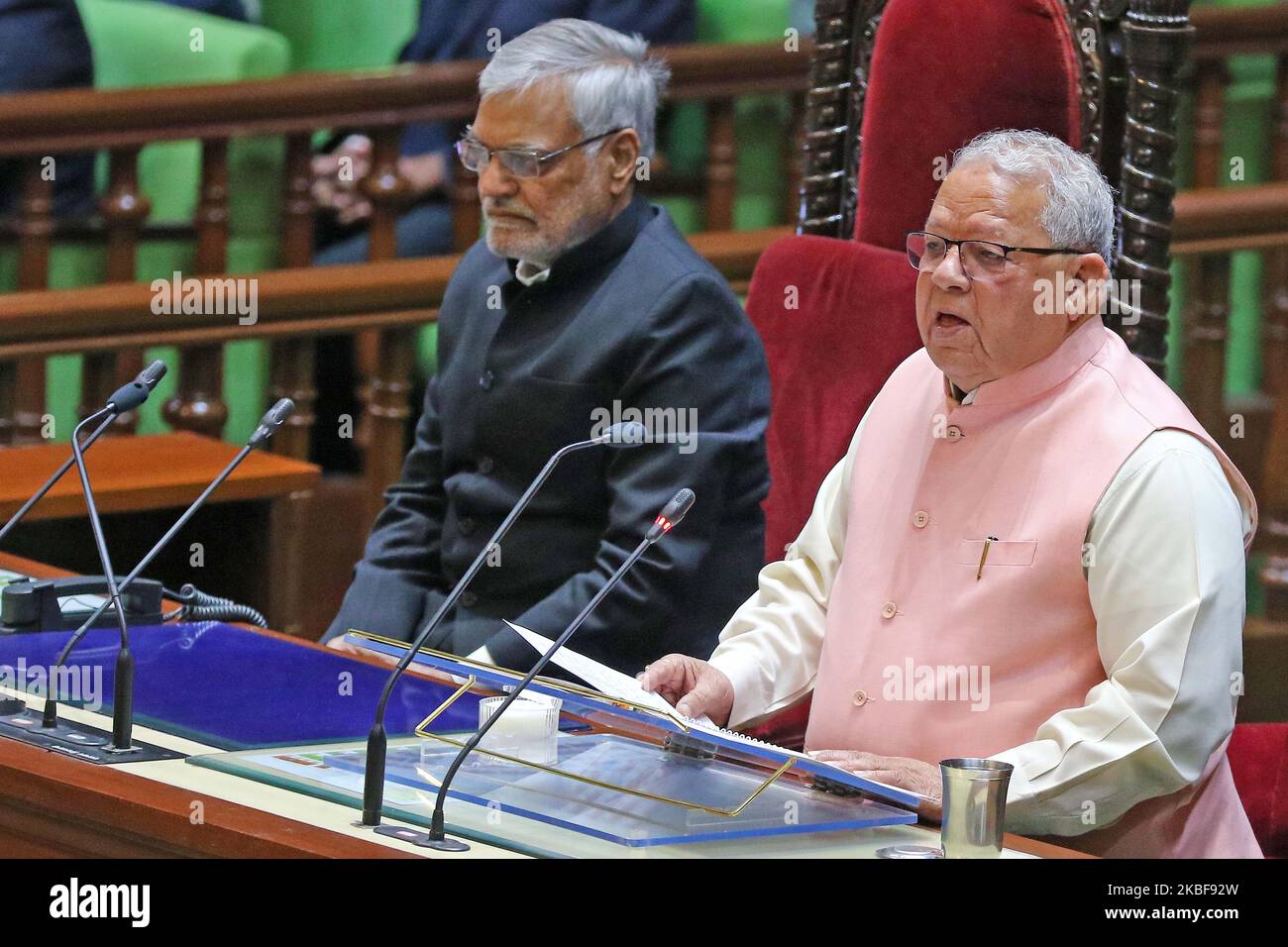 Der Gouverneur von Rajasthan, Kalraj Mishra, spricht während der laufenden Sitzung der Versammlung von Rajasthan in Jaipur, Rajasthan, Indien, am 24,2020. Januar. (Foto von Vishal Bhatnagar/NurPhoto) Stockfoto