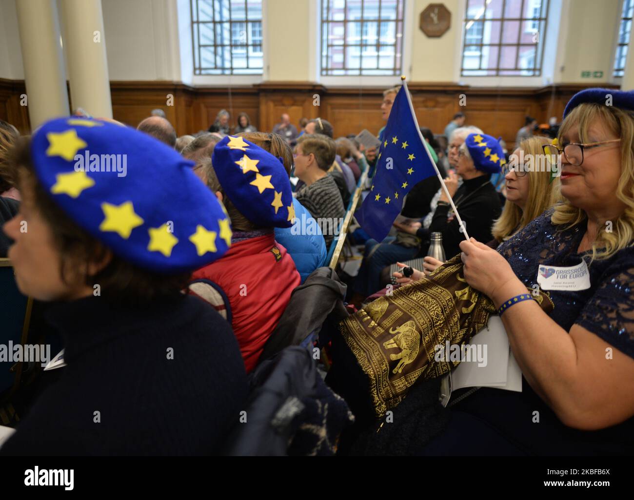 Anti-Brexit-Aktivist, der am 25. Januar 2020 während der Konferenz „Basisbewegung für Europa“ in der Westminster Hall in London gesehen wurde. Am Samstag, den 25. Januar 2019, in London, Großbritannien. (Foto von Artur Widak/NurPhoto) Stockfoto