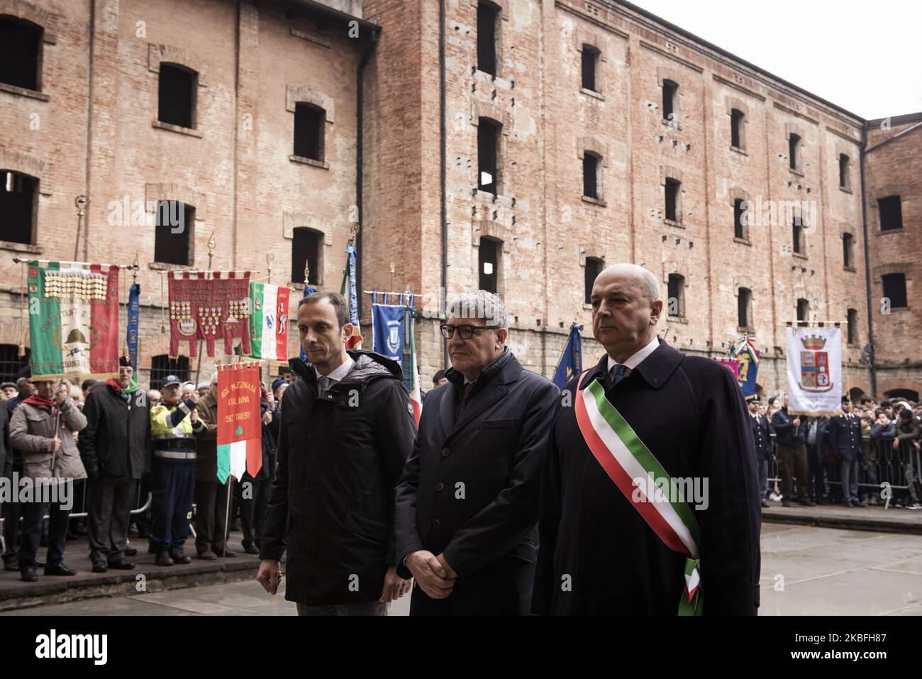 Der ehemalige Präsident der autonomen Region Friaul-Julisch Venetien, Massimiliano Fedriga (L), und der Bürgermeister von Triest, Roberto Di Piazza (R), während der Gedenkfeier zum Internationalen Holocaust-Gedenktag am 27.. Januar 2020 in Triest, Italien. (Foto von Jacopo Landi/NurPhoto) Stockfoto