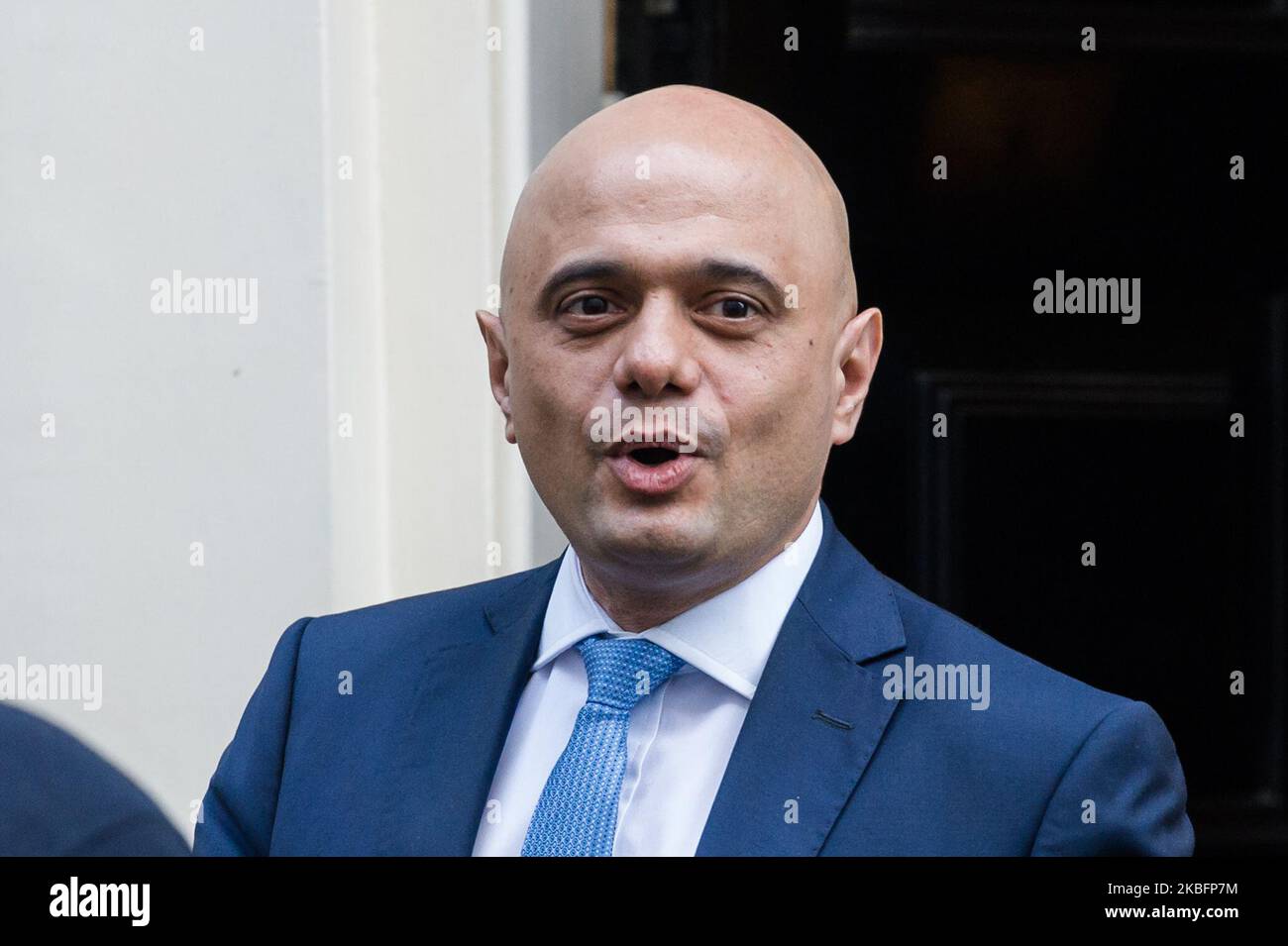 Der Schatzkanzler Sajid Javid verlässt am 29. Januar 2020 in London, England, die Downing Street 11 zur Fragestunde mit dem Premierministers im Unterhaus. Großbritannien wird die Europäische Union am 31. Januar 2020 formell verlassen und eine Übergangsphase beginnen, die bis zum Ende des Jahres dauern wird. (Foto von Wiktor Szymanowicz/NurPhoto) Stockfoto