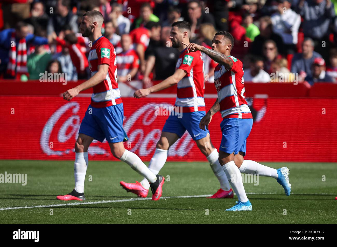 Darwin Machis von Granada CF feiert sein Tor während des La Liga-Spiels zwischen Granada CF und RCD Espanyol im Nuevo Los Carmenes Stadium am 1. Februar 2020 in Granada, Spanien. (Foto von Fermin Rodriguez/NurPhoto) Stockfoto