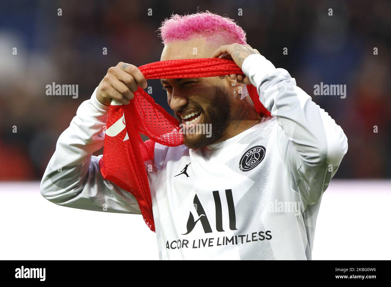 Der brasilianische Stürmer Neymar von Paris Saint-Germain während des französischen Fußballspiels L1 zwischen Paris Saint-Germain (PSG) und Montpellier Herault SC im Stadion Parc des Princes in Paris am 1. Februar 2020. (Foto von Mehdi Taamallah/NurPhoto) Stockfoto