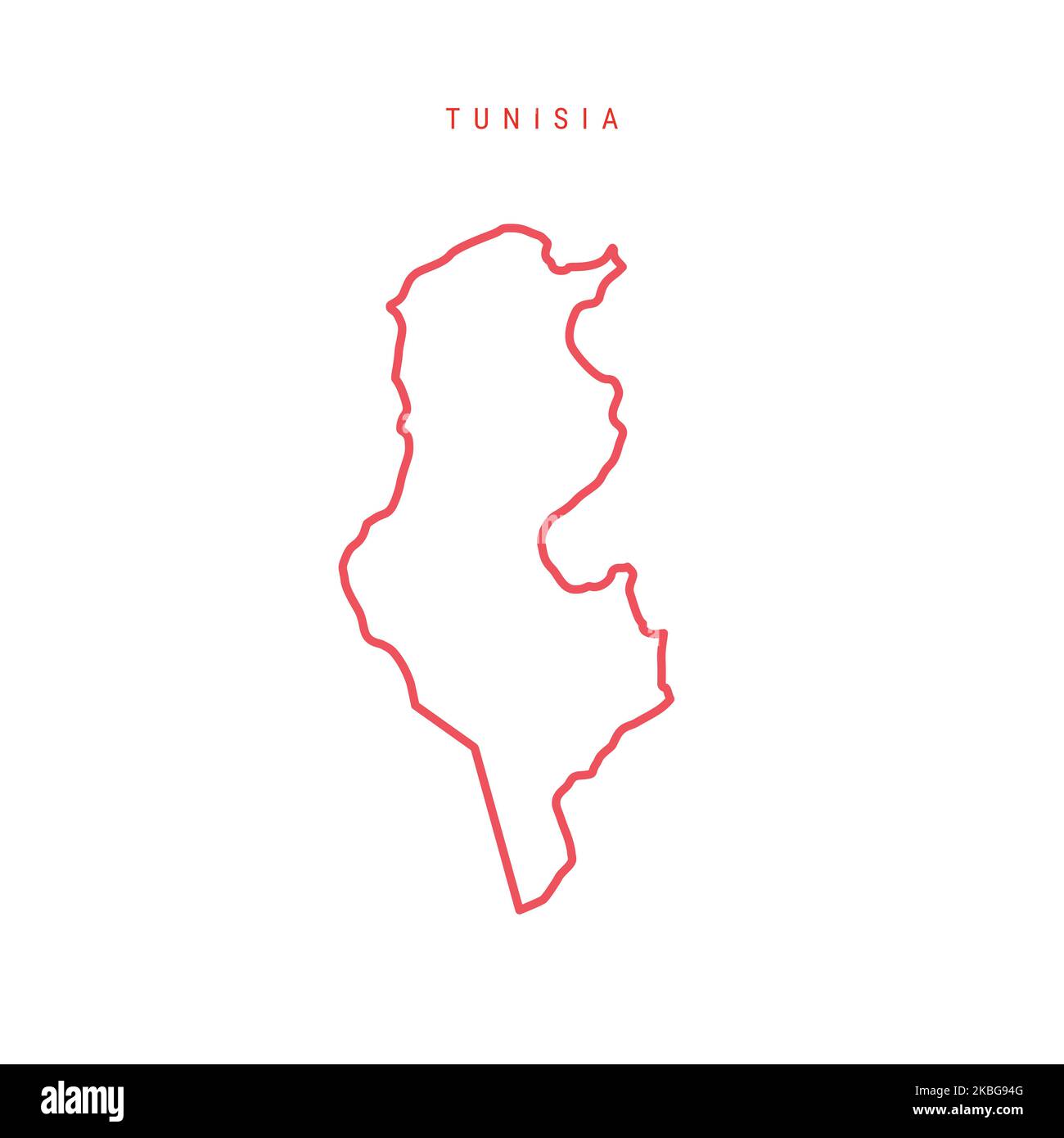 Übersichtskarte Tunesien. Tunesische rote Grenze. Ländername. Abbildung. Stockfoto