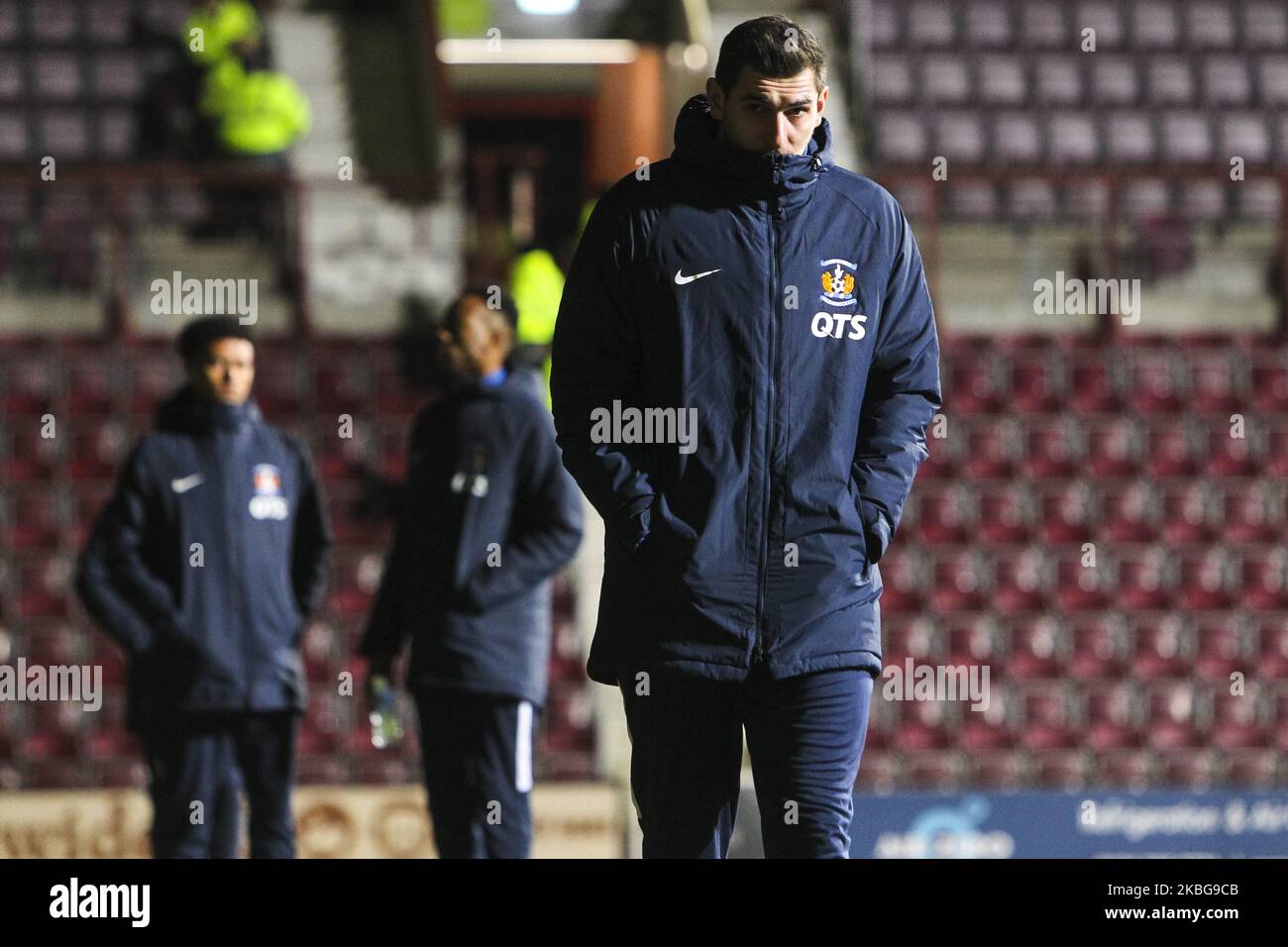 Lauren?iu Branescu von Kilmarnock kommt vor dem Spiel der Scottish Premier League zwischen Hearts und Kilmarnock am 05. Februar 2020 im Tynecastle Park in Edinburgh, Schottland, an. (Foto von Ewan Bootman/NurPhoto) Stockfoto