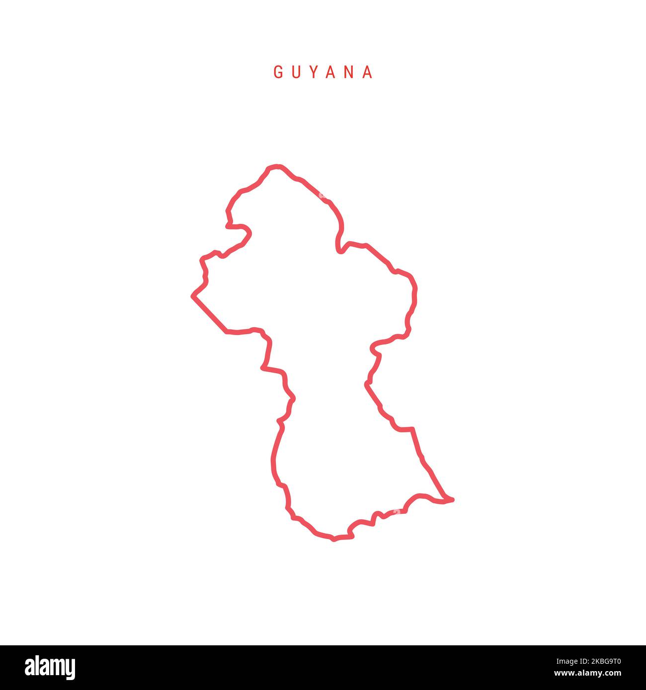 Übersichtskarte Guyana. Guyanesische rote Grenze. Ländername. Abbildung. Stockfoto