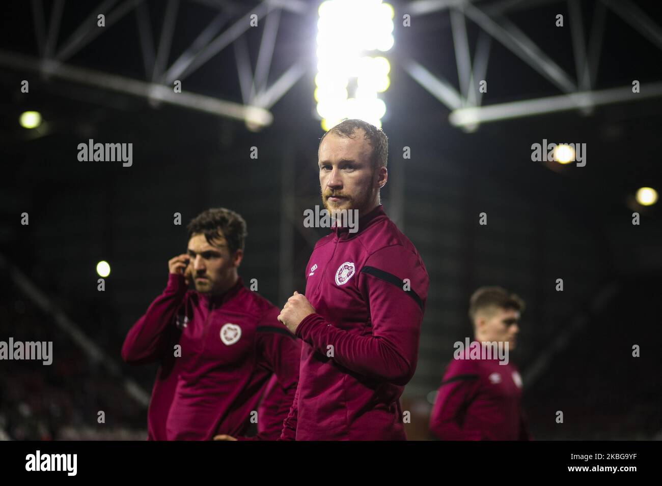 Liam Boyce of Hearts vor dem Spiel der Scottish Premier League zwischen Hearts und Kilmarnock im Tynecastle Park am 05. Februar 2020 in Edinburgh, Schottland. (Foto von Ewan Bootman/NurPhoto) Stockfoto