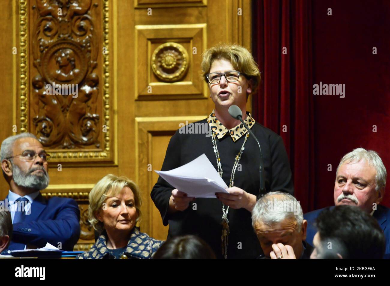 Senatorin Nadia Sollogoub spricht während der Fragestunde an die Regierung im Senat am 05. Februar 2020 in Paris, Frankreich. (Foto von Daniel Pier/NurPhoto) Stockfoto