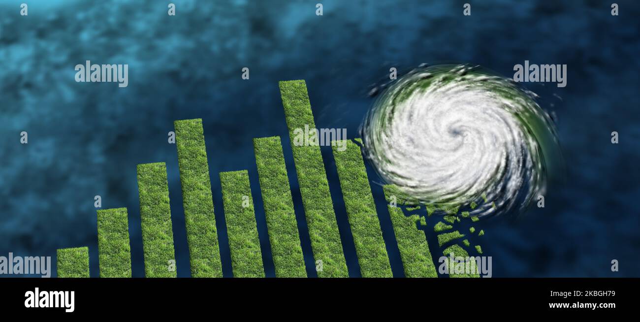 Financial Storm Konzept als turbulente wirtschaftliche Phase und Rezession oder wirtschaftliche Depression mit schädlichen Hurrikan Winde oder Tornado Wirbel schädlich Stockfoto