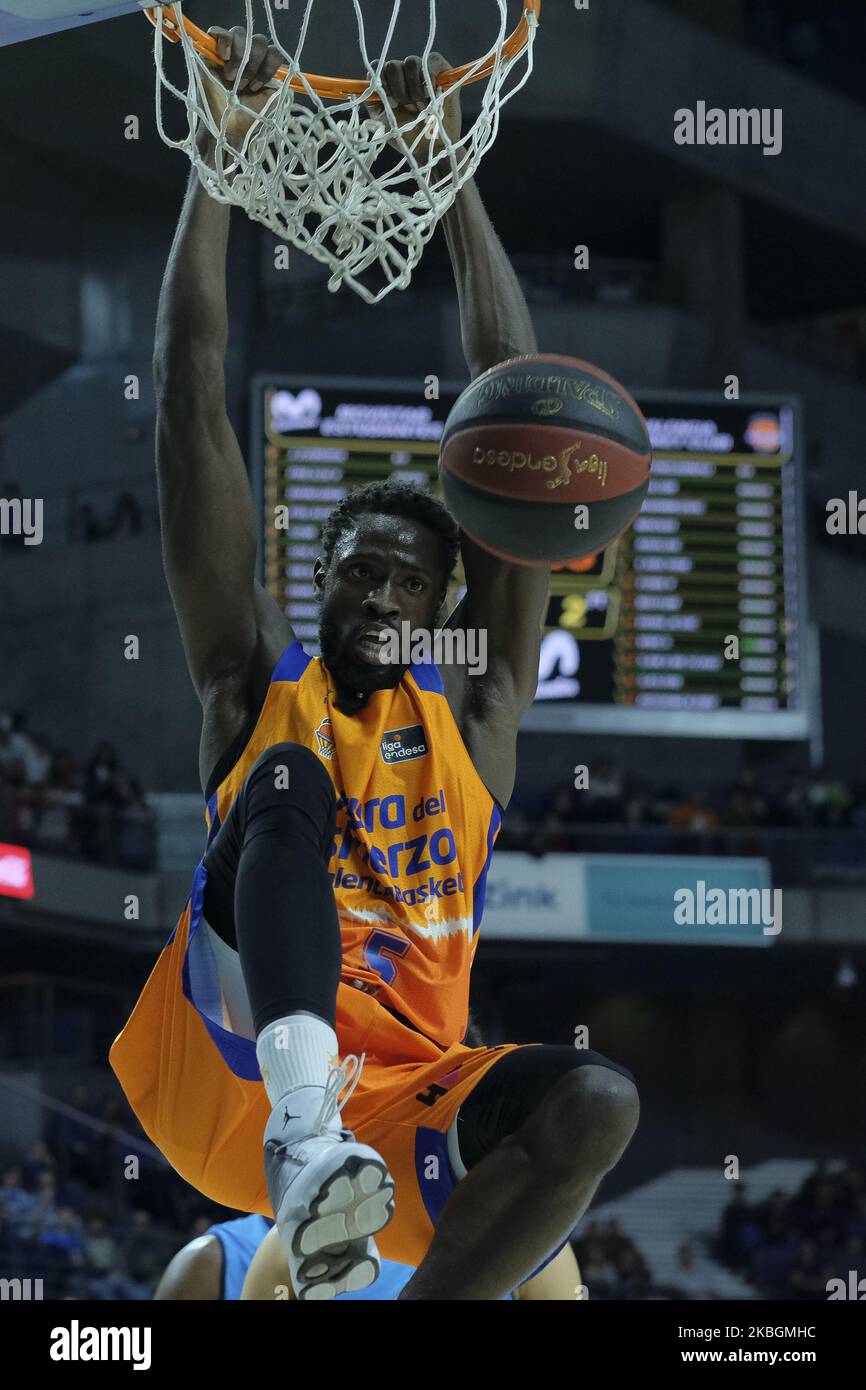 Maurice Ndour von Valencia Basket während der Spanischen Liga, Liga ACB, Basketballspiel, reguläre Saison, spielte zwischen Movistar Estudiantes und Valencia Basket am 9. Februar 2020 im Wizink Center in Madrid, Spanien. (Foto von Oscar Gonzalez/NurPhoto) Stockfoto