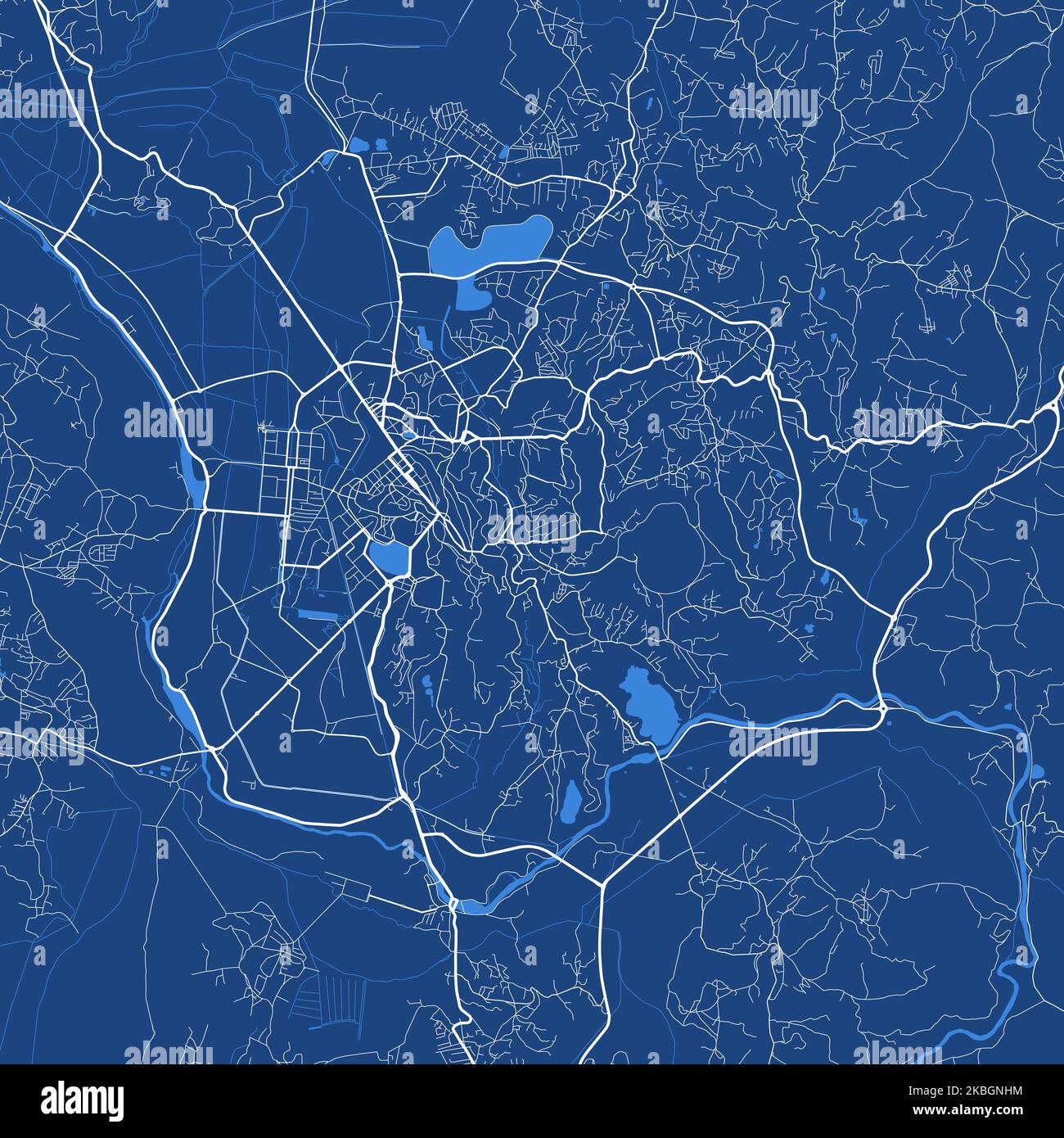 Detaillierte Vektorkarte Poster von Antananarivo Stadt Verwaltungsgebiet. Blaues Skyline-Panorama. Dekorative Grafik Touristenkarte von Antananarivo Gebiet. Stock Vektor