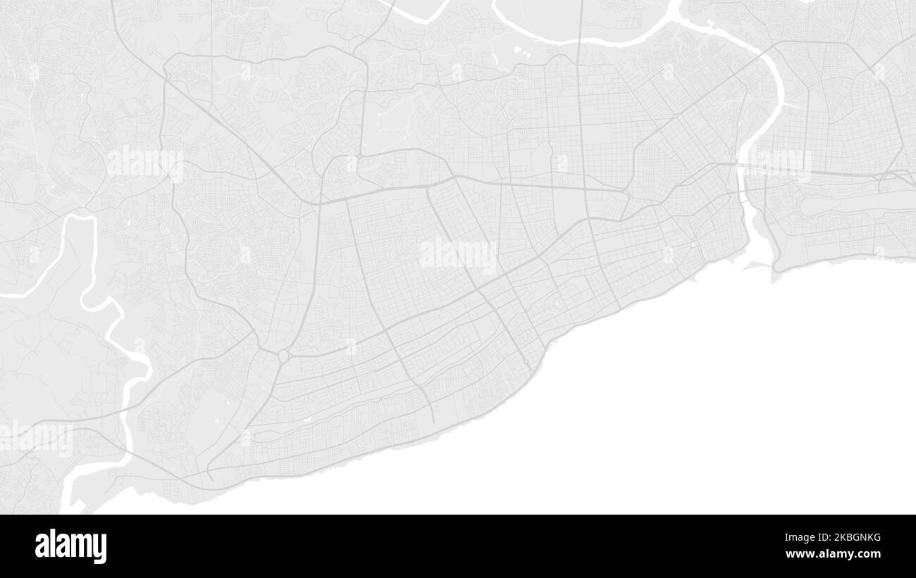 Weiß und hellgrau Santo Domingo Stadtgebiet Vektor Hintergrundkarte, Straßen und Wasser Illustration. Widescreen-Format, Roadmap für digitales flaches Design. Stock Vektor