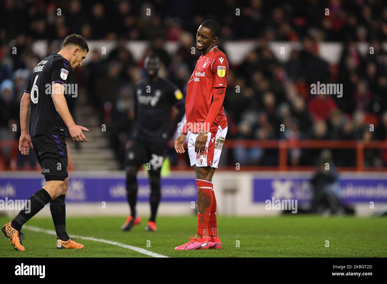 Adama Diakhaby (14) aus Nottingham Forest reagiert am Dienstag, den 11.. Februar 2020, nach einer verschwendeten Toranstrengungen während des Sky Bet Championship-Spiels zwischen Nottingham Forest und Charlton Athletic auf dem City Ground in Nottingham. (Foto von Jon Hobley/MI News/NurPhoto) Stockfoto