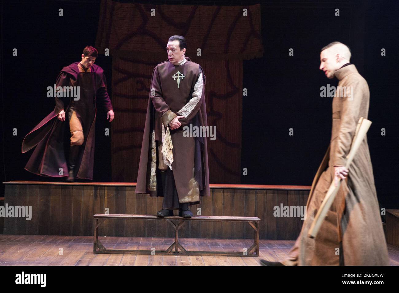 Schauspieler während der Aufführung von 'Andanzas y entremeses de Juan Rana' der Nationalen Klassischen Theaterkompanie in Madrid. 13. Februar 2020 Spanien (Foto von Oscar Gonzalez/NurPhoto) Stockfoto