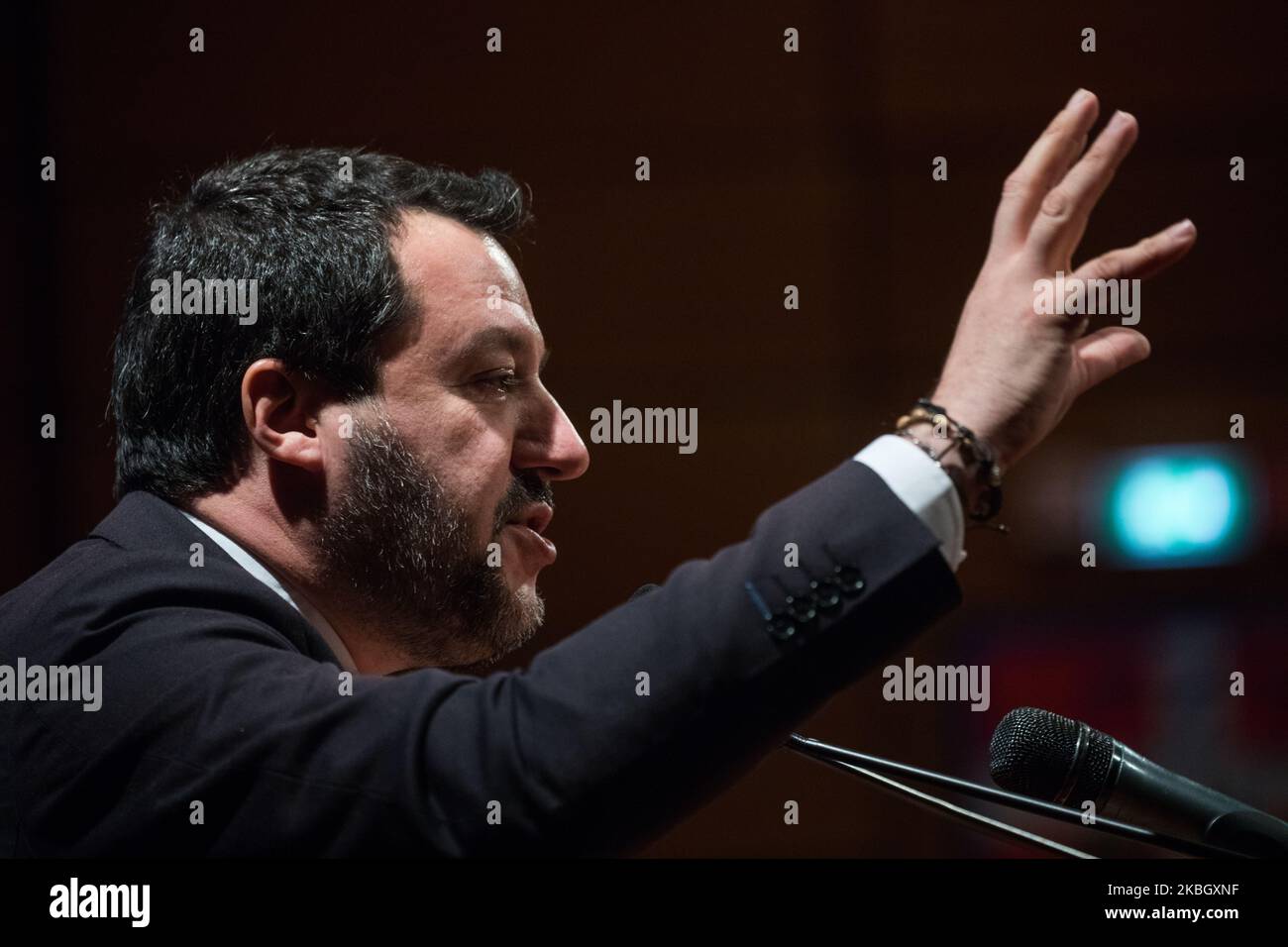 Matteo Salvini, Bundessekretär der Lega, spricht in Turin während der politischen Tour durch Italien mit dem Namen „Giro D'Italia“ am 13. Februar 2020 in Turin, Italien. (Foto von Mauro Ujetto/NurPhoto) Stockfoto