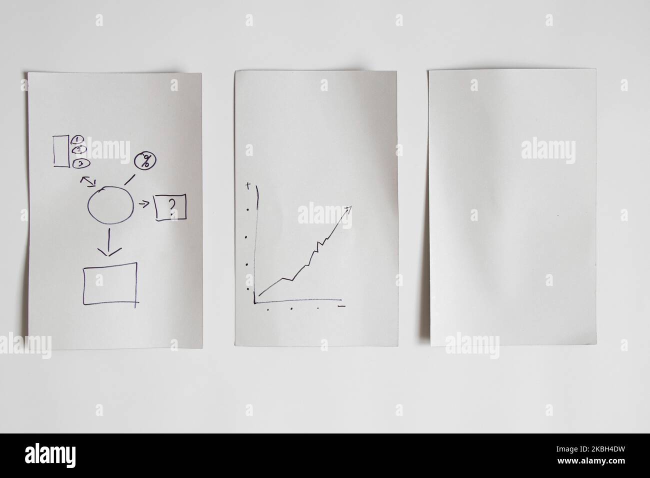 Der Graph wird von Hand auf weißem Papier auf weißem Hintergrund gezeichnet. Platz für Text und Karten, Plan und Statistiken für Unternehmen als Hintergrund.Statistiken Stockfoto