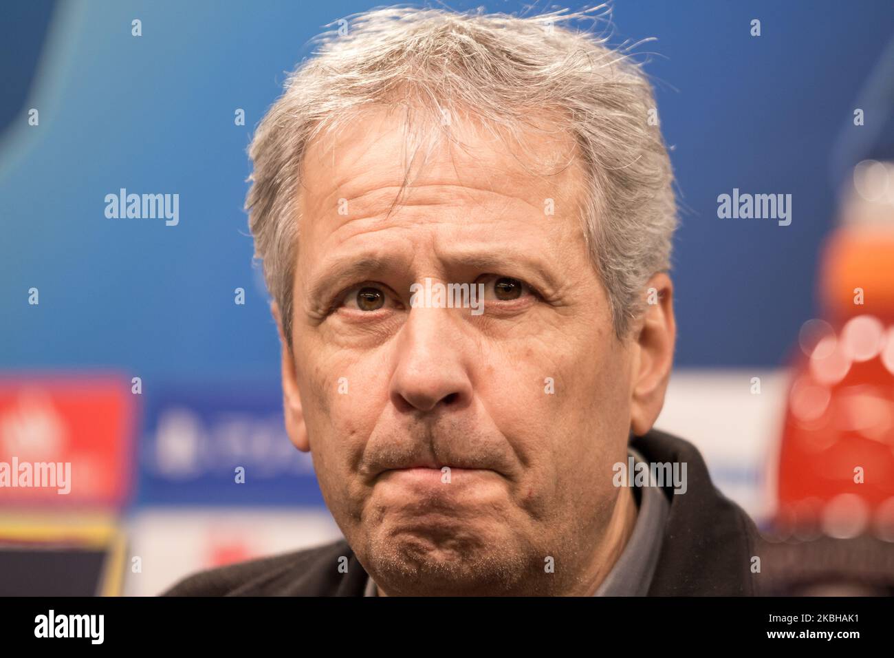 Lucien Favre, Cheftrainer des BVB bei der Pressekonferenz nach der UEFA Champions League, letztes 16, Fußballspiel der ersten Etappe Borussia Dortmund gegen den FC Paris Saint-Germain in Dortmund, am 18. Februar 2020. (Foto von Peter Niedung/NurPhoto) Stockfoto