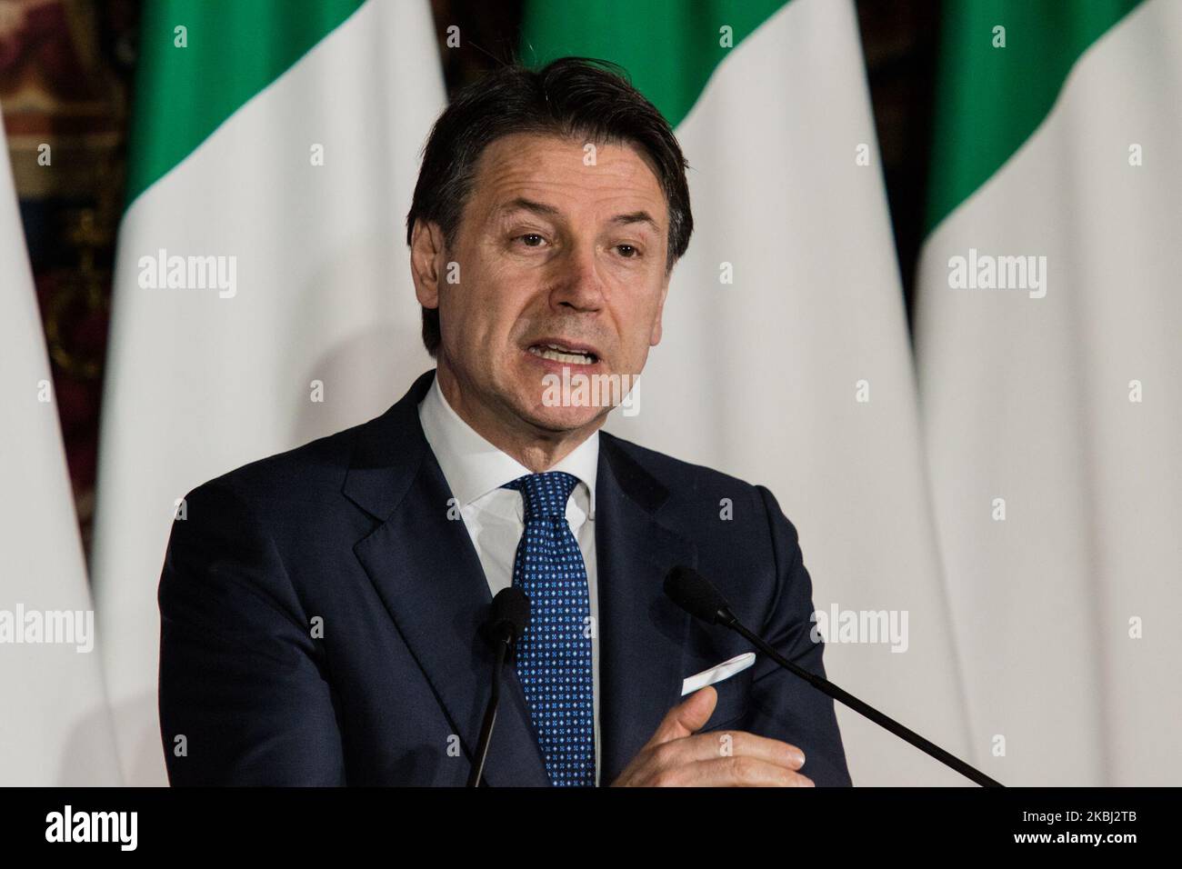 Pressekonferenz des Präsidenten des Ministerrats Giuseppe Conte, Italien-Frankreich-Gipfel in Neapel, Februar 27,2020 (Foto: Paolo Manzo/NurPhoto) Stockfoto