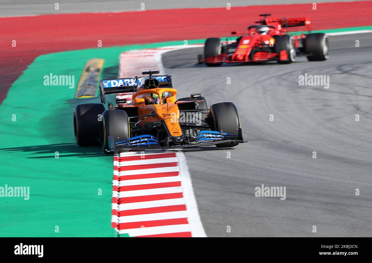 Lando Norris und der McLaren MCL 35 während des 5. Tages der Formel-1-Tests am 27. Februar 2020 in Barcelona, Spanien. (Foto von Joan Valls/Urbanandsport/NurPhoto) Stockfoto