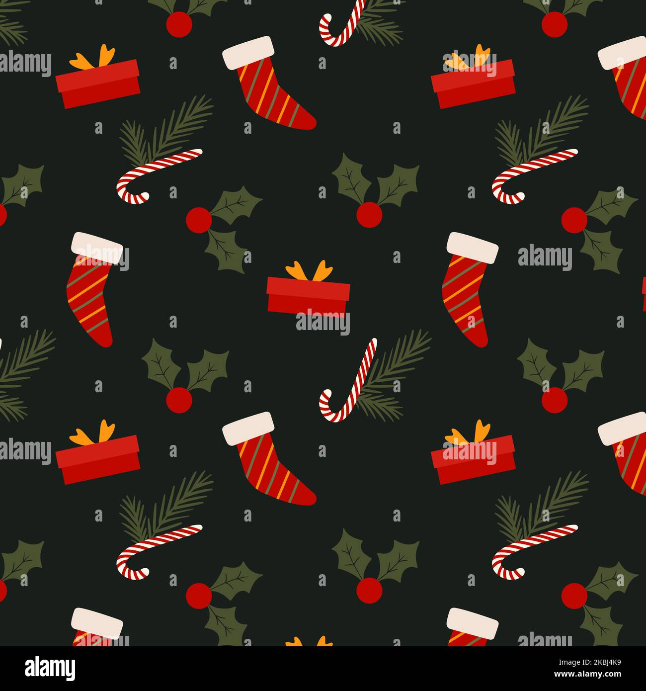 weihnachtsmuster Lutscher warme Socken Geschenke und weihnachtsbeere Stock Vektor