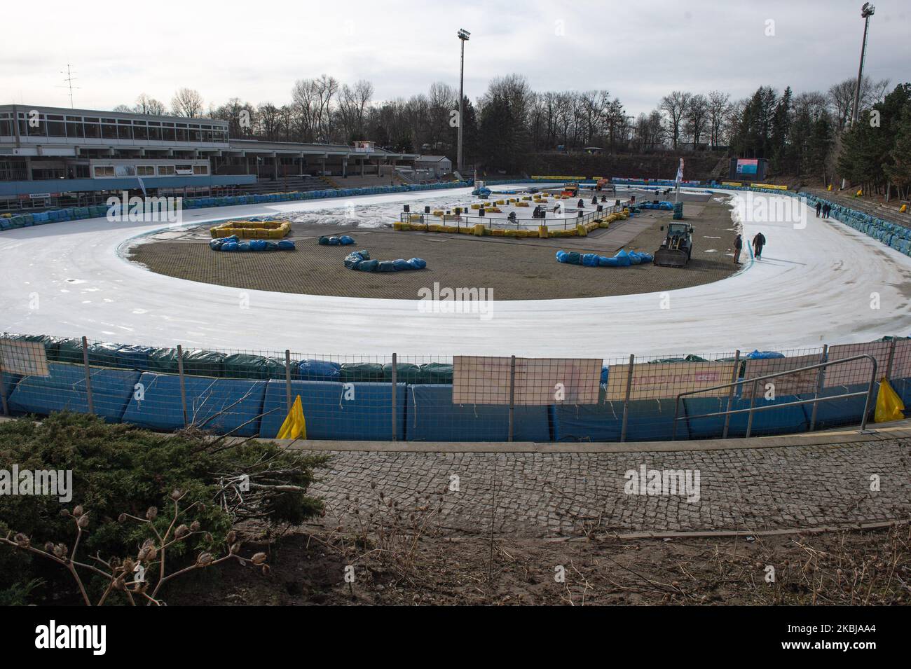 Streckenübersicht während der Ice Speedway of Nations im Horst-Dohm-Eisstadion, Berlin, am Sonntag, 1. März 2020. (Foto von Ian Charles/MI News/NurPhoto) Stockfoto