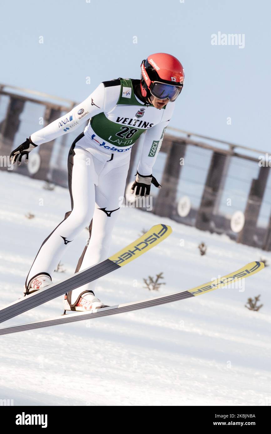 Ryota Yamamoto während der vorläufigen Wettbewerbsrunde der FIS Nordischen Ski-Weltmeisterschaft HS130 in Lahti, Finnland, am 28. Februar 2020. (Foto von Antti Yrjonen/NurPhoto) Stockfoto