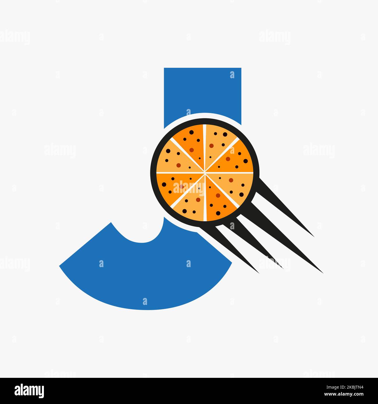 Anfangsbuchstabe J Restaurant Cafe Logo mit Pizza Konzept Vektor Vorlage Stock Vektor